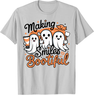 Making Smiles Bootiful Halloween Funny Ghost Dentist Dental T-Shirt - T-Shirt | Ash