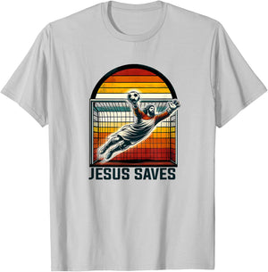 Jesus Saves Funny Football T-Shirt - T-Shirt | Ash