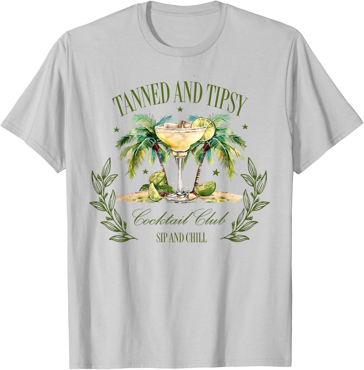 Tanned & Tipsy Cocktail Club Sip & Chill Summer Hawaii Beach Men Women T-Shirt - T-Shirt | Ash