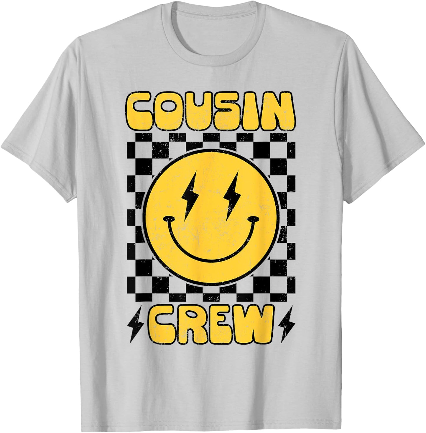 Cousin Crew Retro Smile Face Happy Face Cousin Matching T-Shirt - T-Shirt | Ash