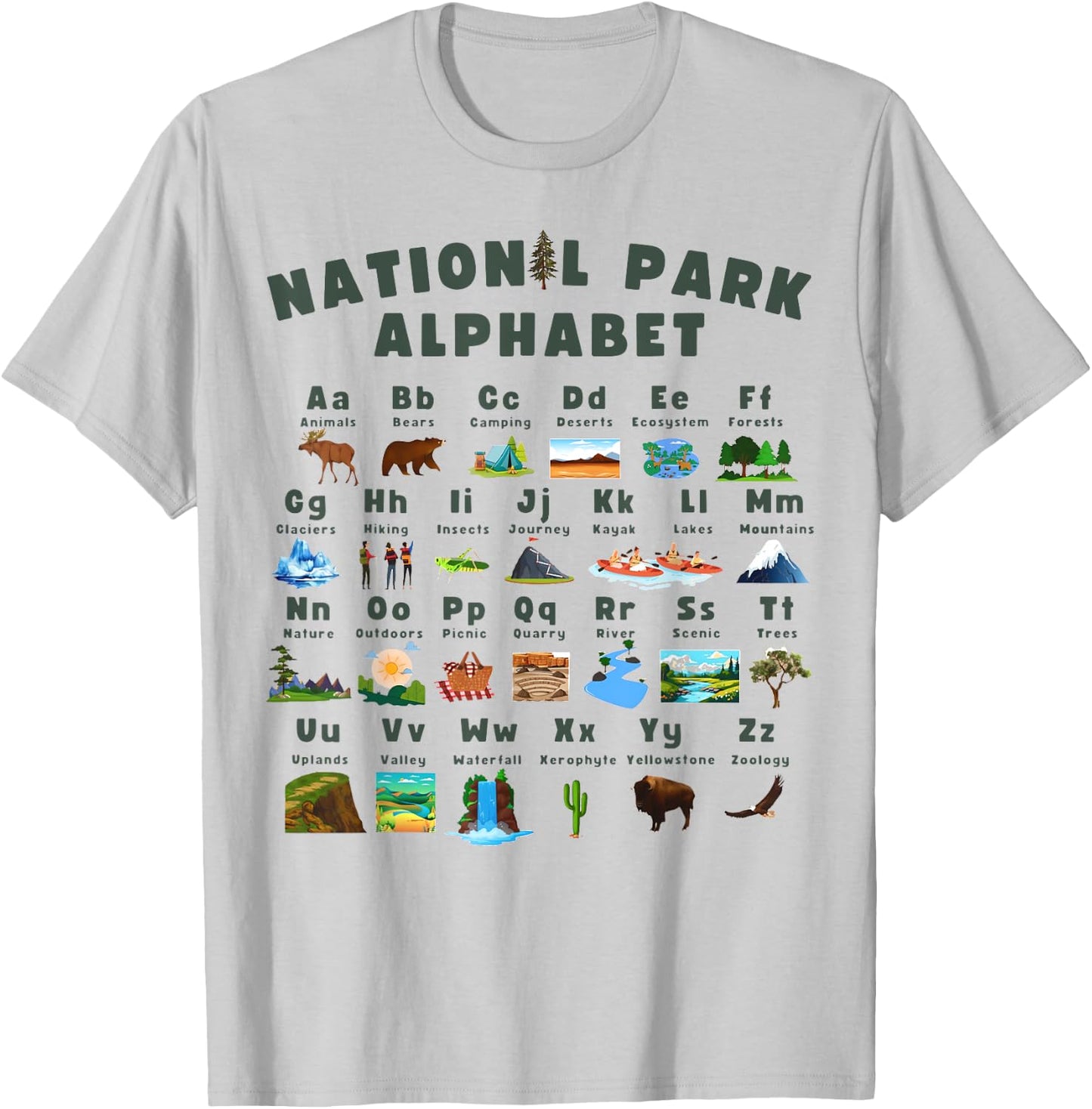 National Park Alphabet ABC Nature Learning Teach School T-Shirt - T-Shirt | Ash