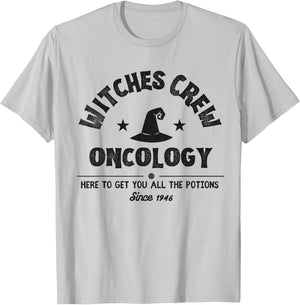 Witches Crew Oncology Nurse Team Halloween Cancer Awareness T-Shirt - T-Shirt | Ash