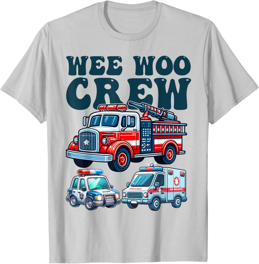 funny Wee Woo Crew Ambulance Firetruck Police Car for Kids T-Shirt - T-Shirt | Ash