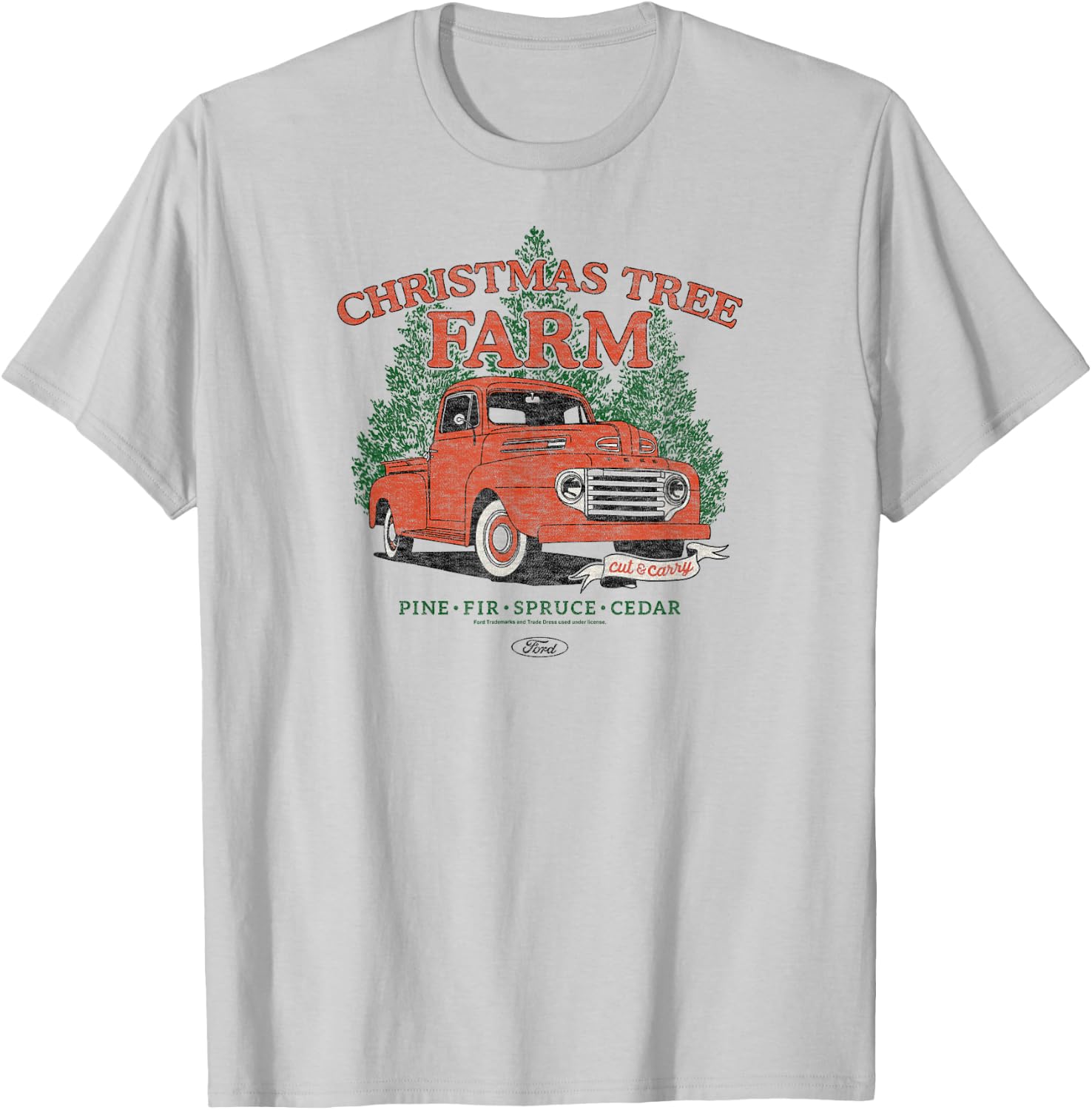 Ford - Vintage F3 1949 Red Truck Christmas Tree Farm T-Shirt - T-Shirt | Ash