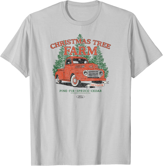 Ford - Vintage F3 1949 Red Truck Christmas Tree Farm T-Shirt - T-Shirt | Ash