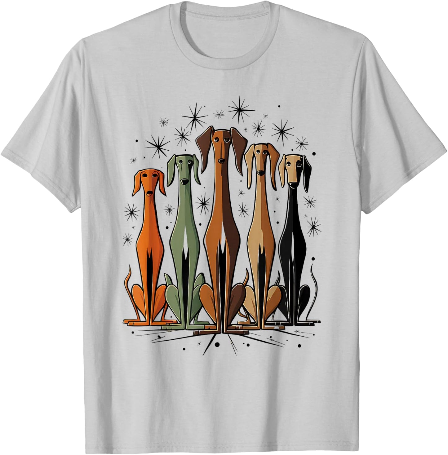 Vintage Retro Mid-Century Long Neck Dogs 50s 60s Style T-Shirt - T-Shirt | Ash