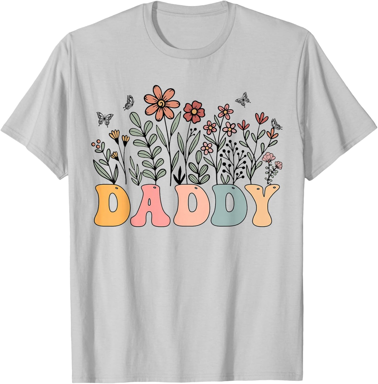 Daddy Wildflower Groovy Retro Hippie Family Matching T-Shirt - T-Shirt | Ash