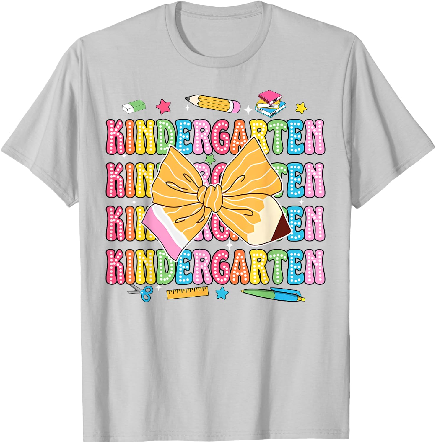 Kindergarten Teacher Pencil Coquette Bow Back To School Women Girls Kids T-Shirt - T-Shirt | Ash