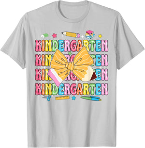 Kindergarten Teacher Pencil Coquette Bow Back To School Women Girls Kids T-Shirt - T-Shirt | Ash