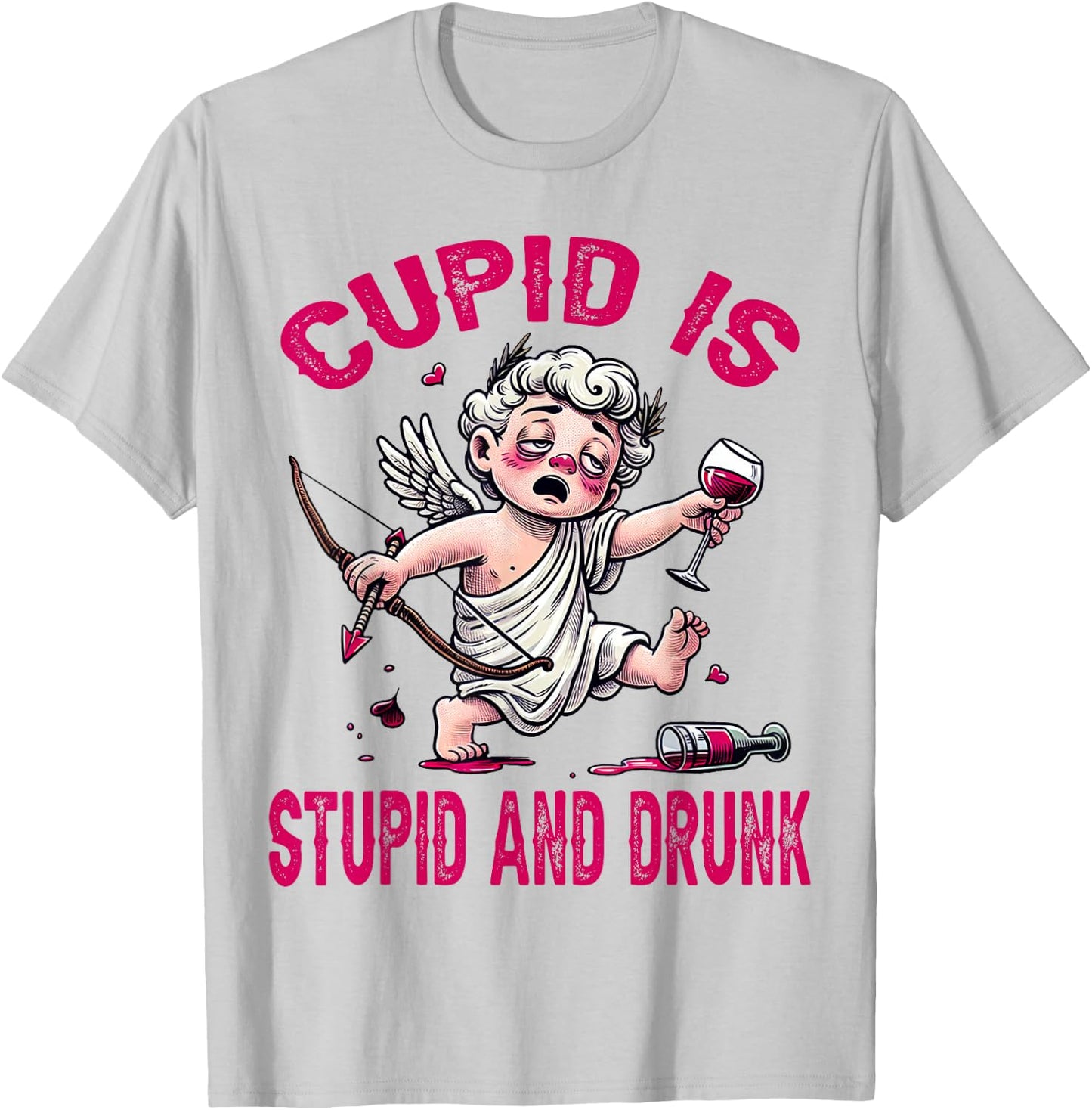 Cupid is Stupid and Drunk Anti-Valentine's Day Funny Women T-Shirt - T-Shirt | Ash