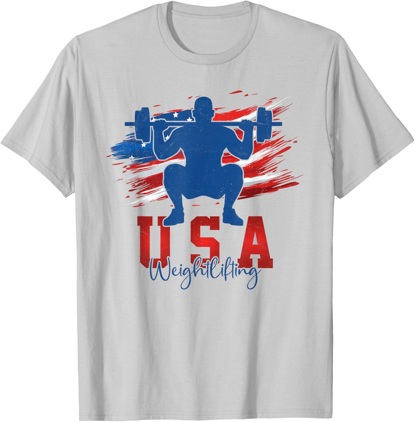 American Flag Weightlifting 4th of July USA Support Team T-Shirt - T-Shirt | Ash
