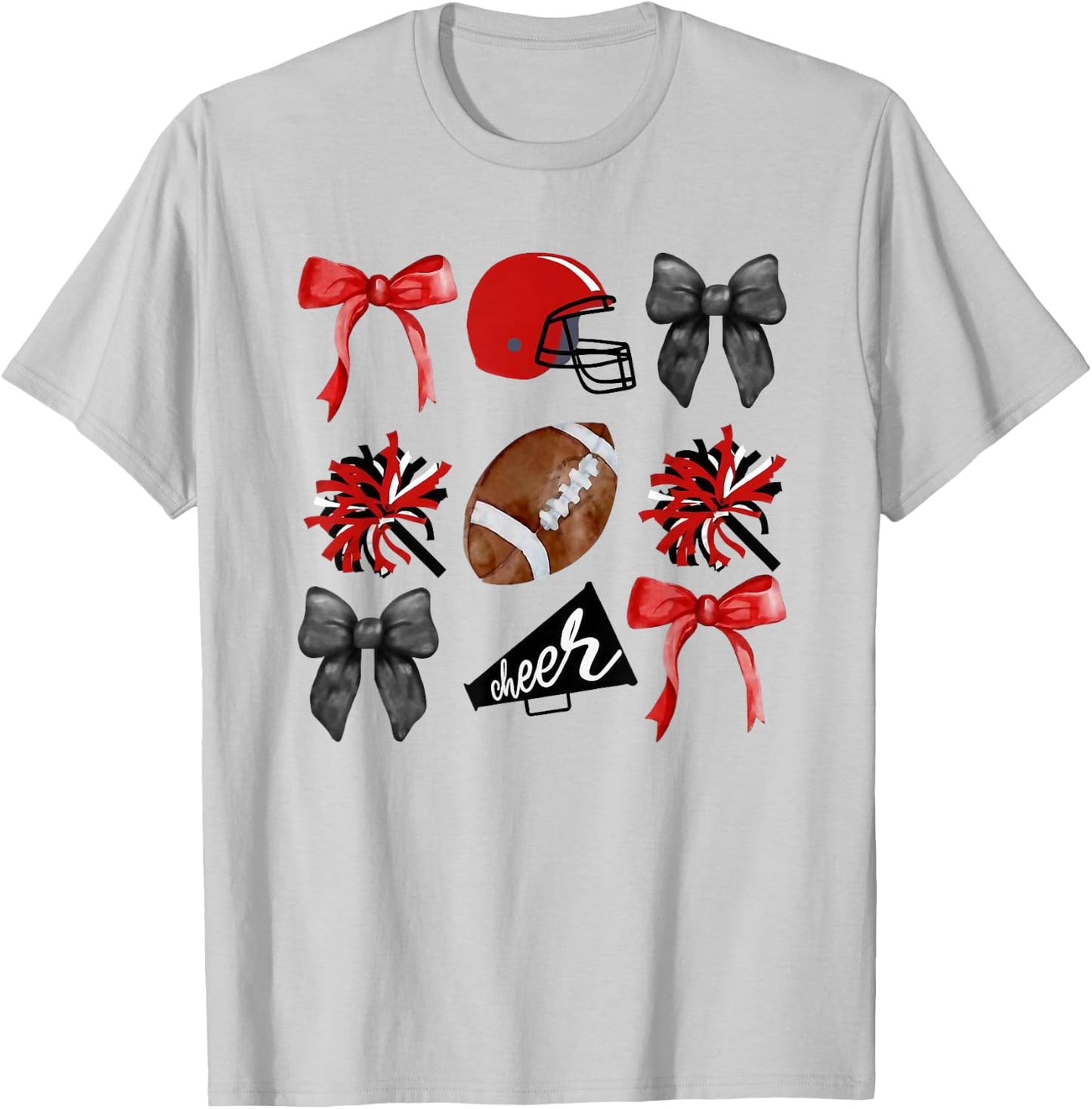 Cheer Coquette Bow American Football Autumn Thanksgiving T-Shirt - T-Shirt | Ash