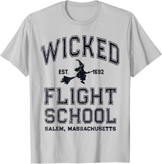 Funny WICKED FLIGHT SCHOOL Salem Massachusetts Witches Fly T-Shirt - T-Shirt | Ash