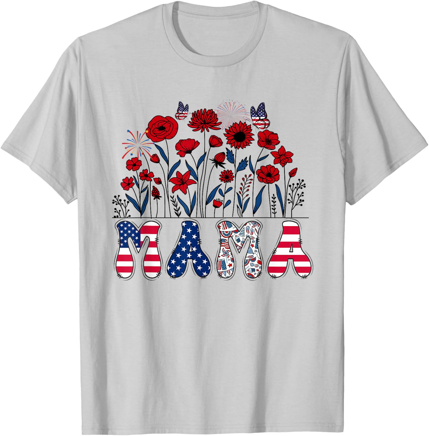 Groovy Mama 4th of July Patriotic Floral Women Mother's Day T-Shirt - T-Shirt | Ash