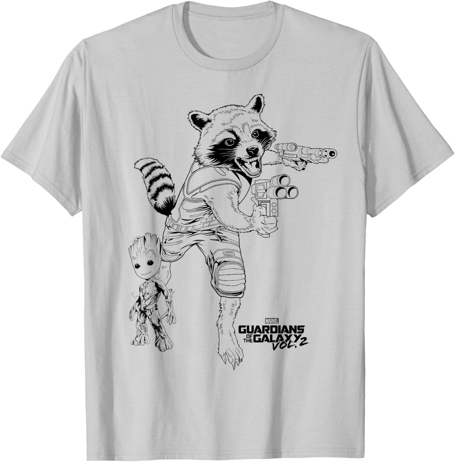 Marvel Guardians of The Galaxy Vol 2 Rocket & Groot Sketch T-Shirt - T-Shirt | Ash
