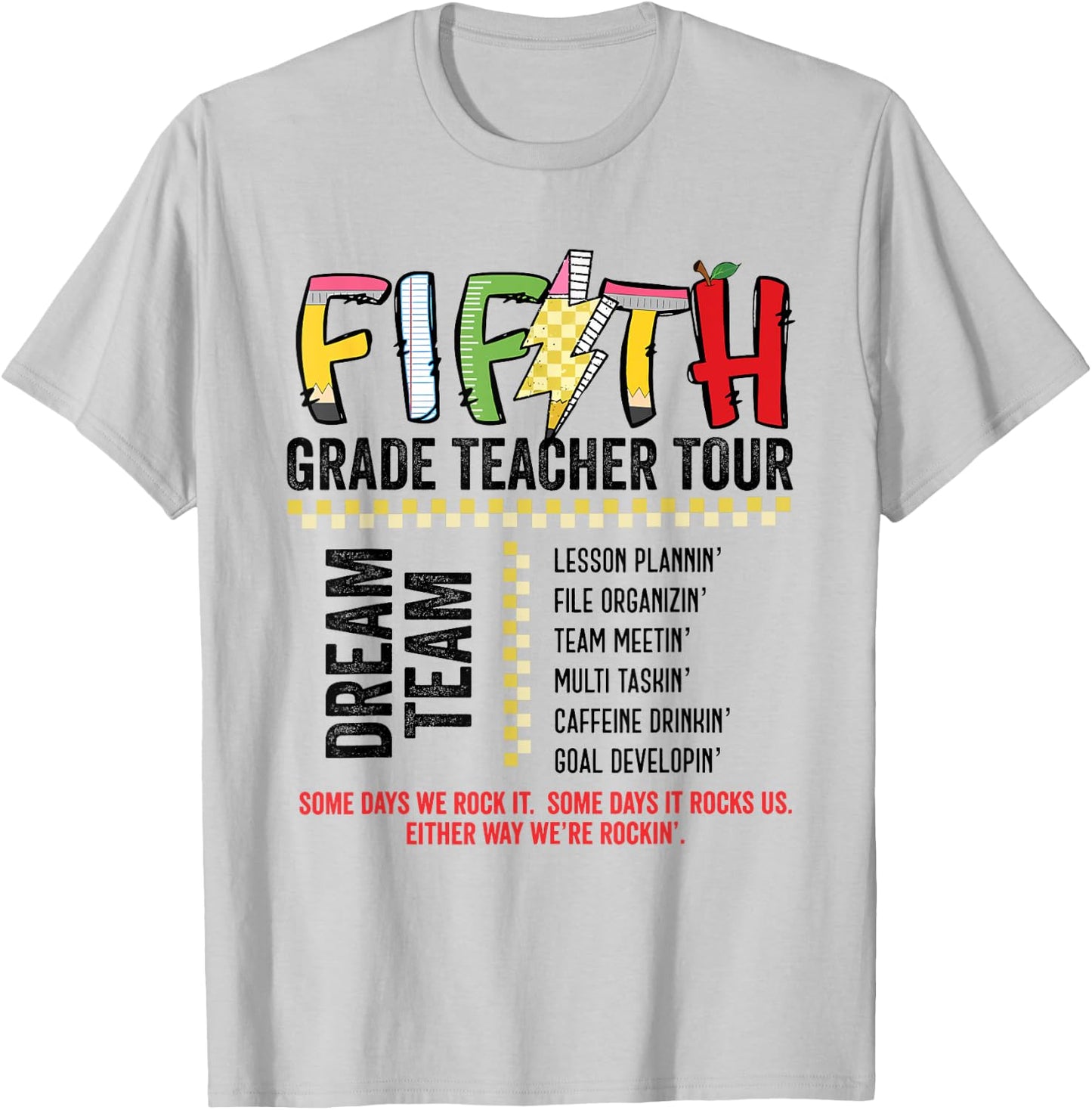 Fifth Grade Dream Team Rocks Back To School Teacher Tour T-Shirt - T-Shirt | Ash