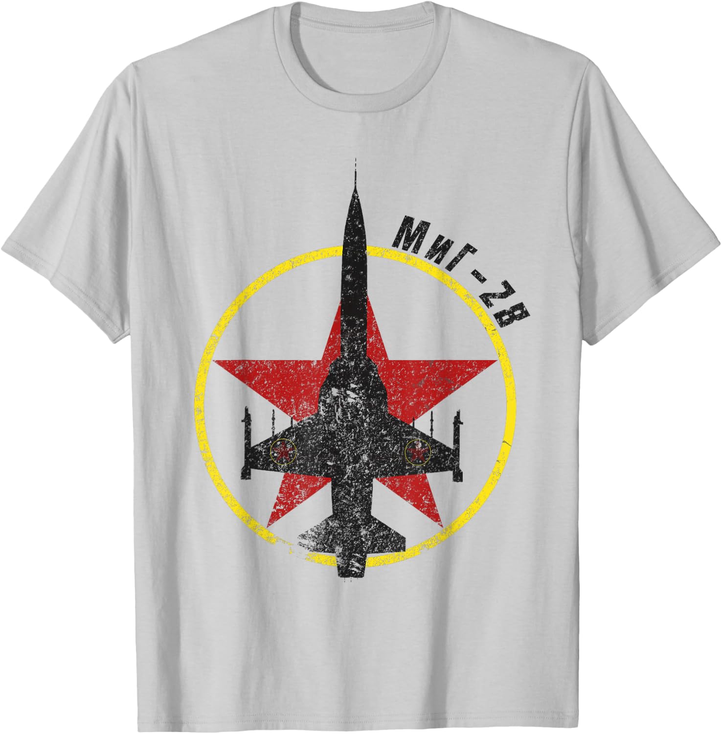 MiG-28 Fictional Soviet Bloc Jet Fighter Red Star T-Shirt - T-Shirt | Ash