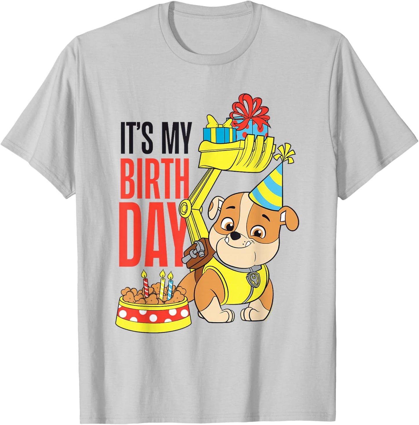 Paw Patrol It's My Birthday Happy Birthday Rubble T-Shirt - T-Shirt | Ash