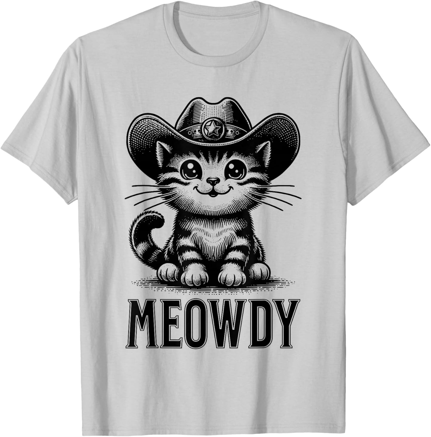 Meowdy Funny Women Men Kids Country Cowboy Cat Lover Graphic T-Shirt - T-Shirt | Ash