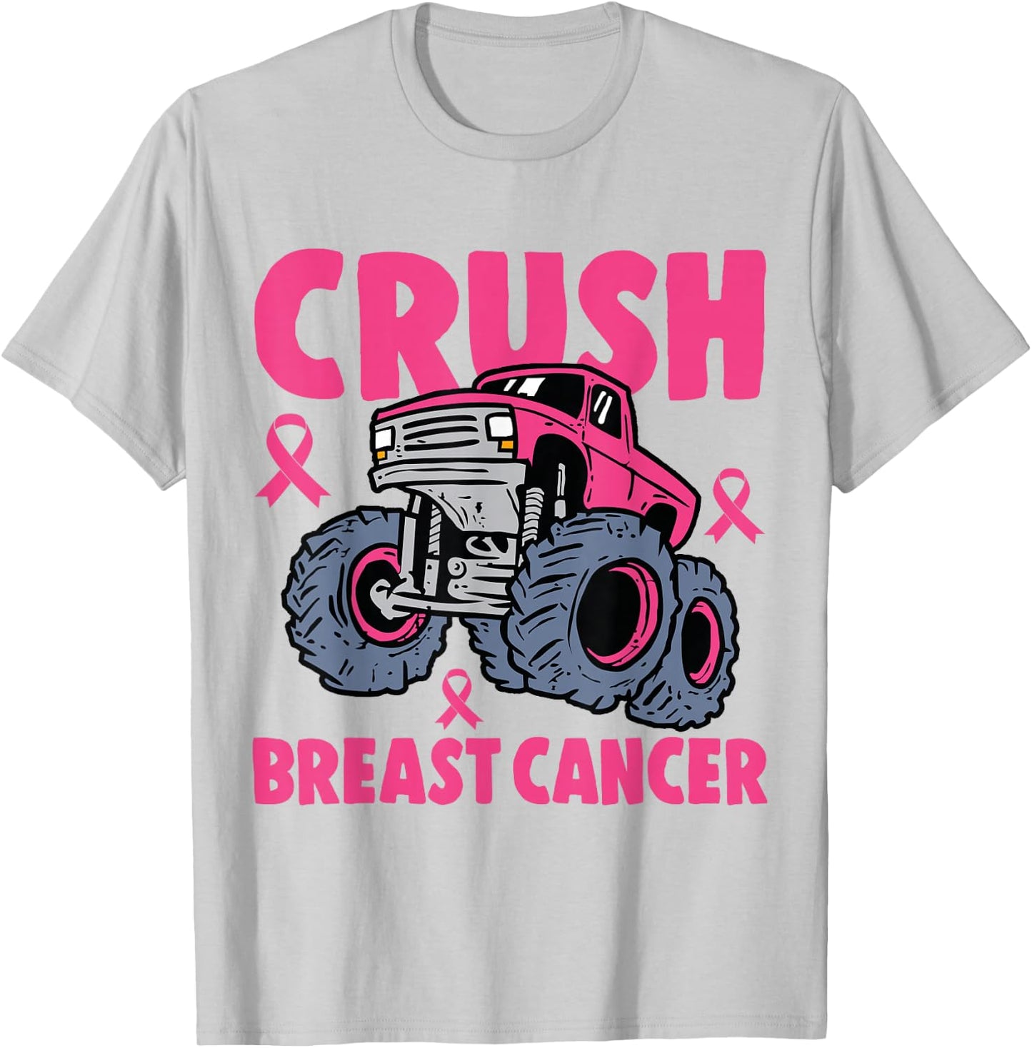 Crush Breast Cancer Awareness Monster Truck kids Boys Girls T-Shirt - T-Shirt | Ash