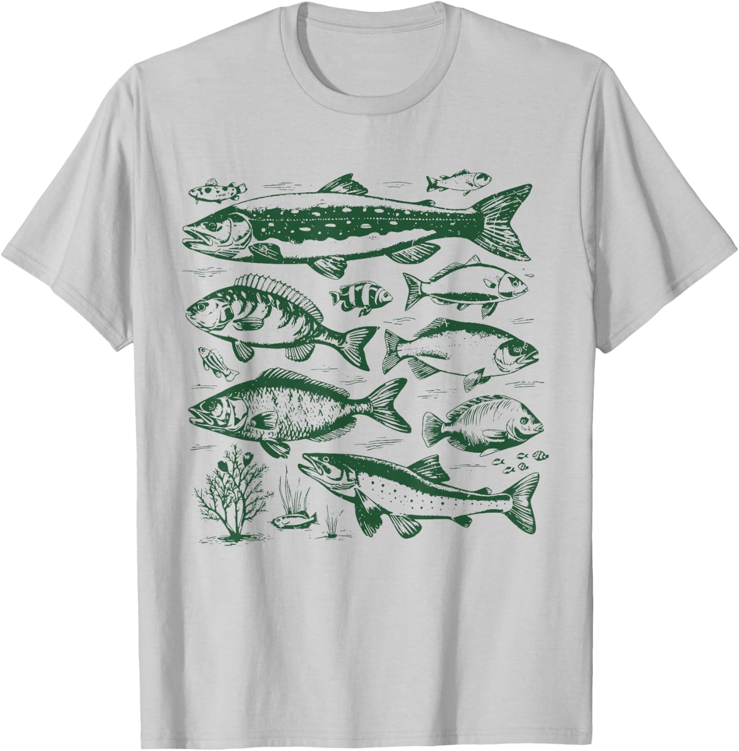 Vintage Fish Fishing Retro Fish Species Biology , Adult, White, Small, Short Sleeve T-Shirt - T-Shirt | Ash