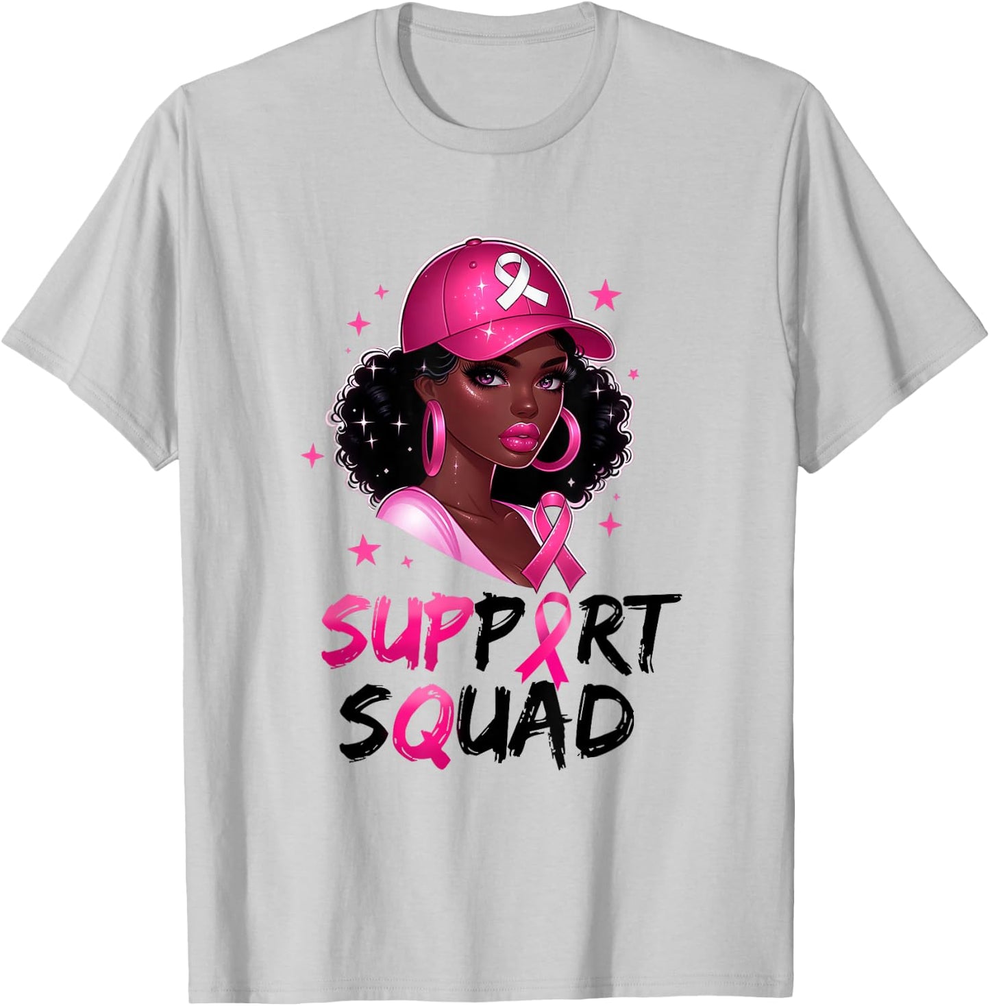 Support Squad Breast Cancer Awareness Warrior Black Women T-Shirt - T-Shirt | Ash