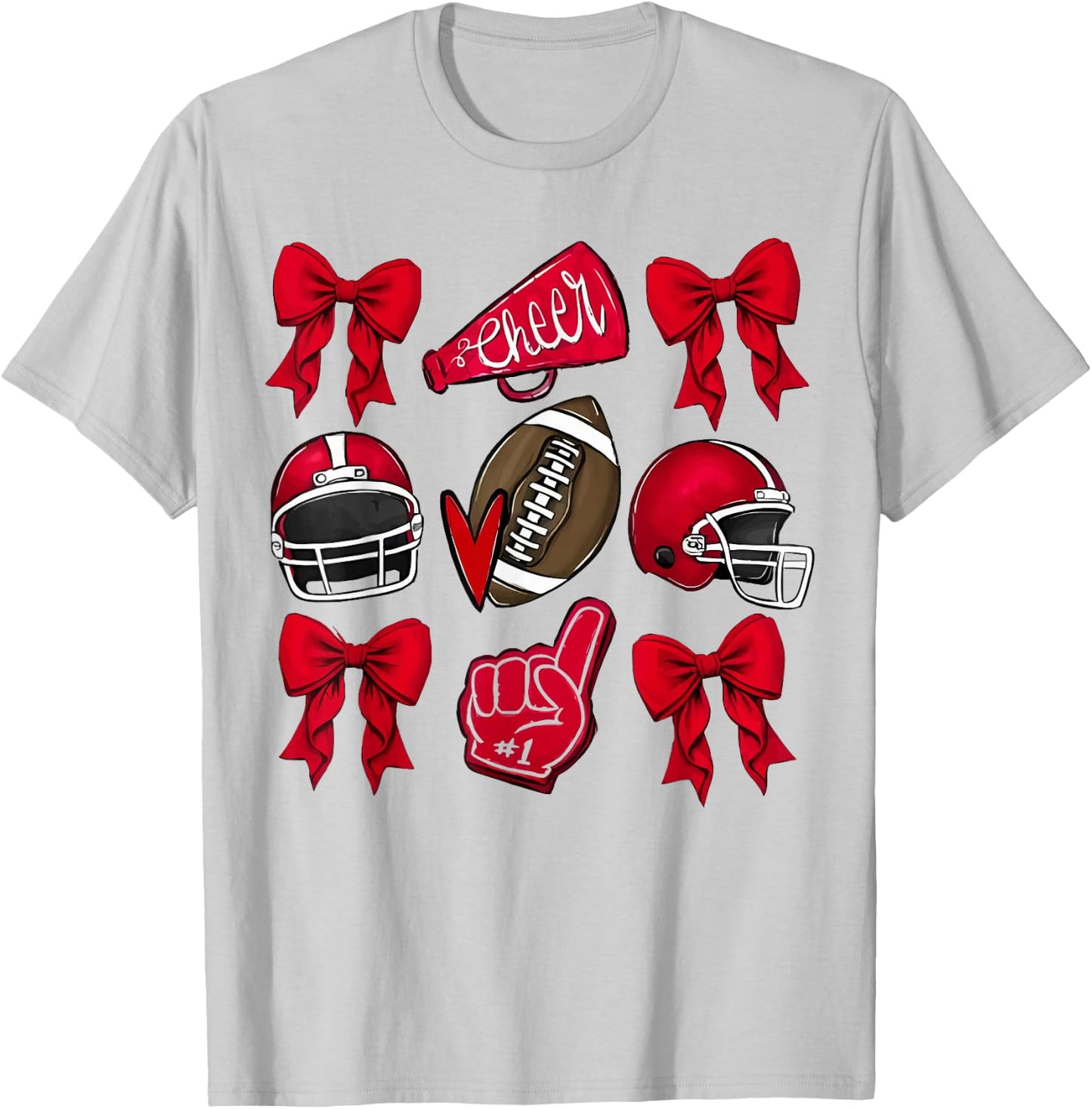 Coquette Game Day Football Mom Red Cheer T-Shirt - T-Shirt | Ash