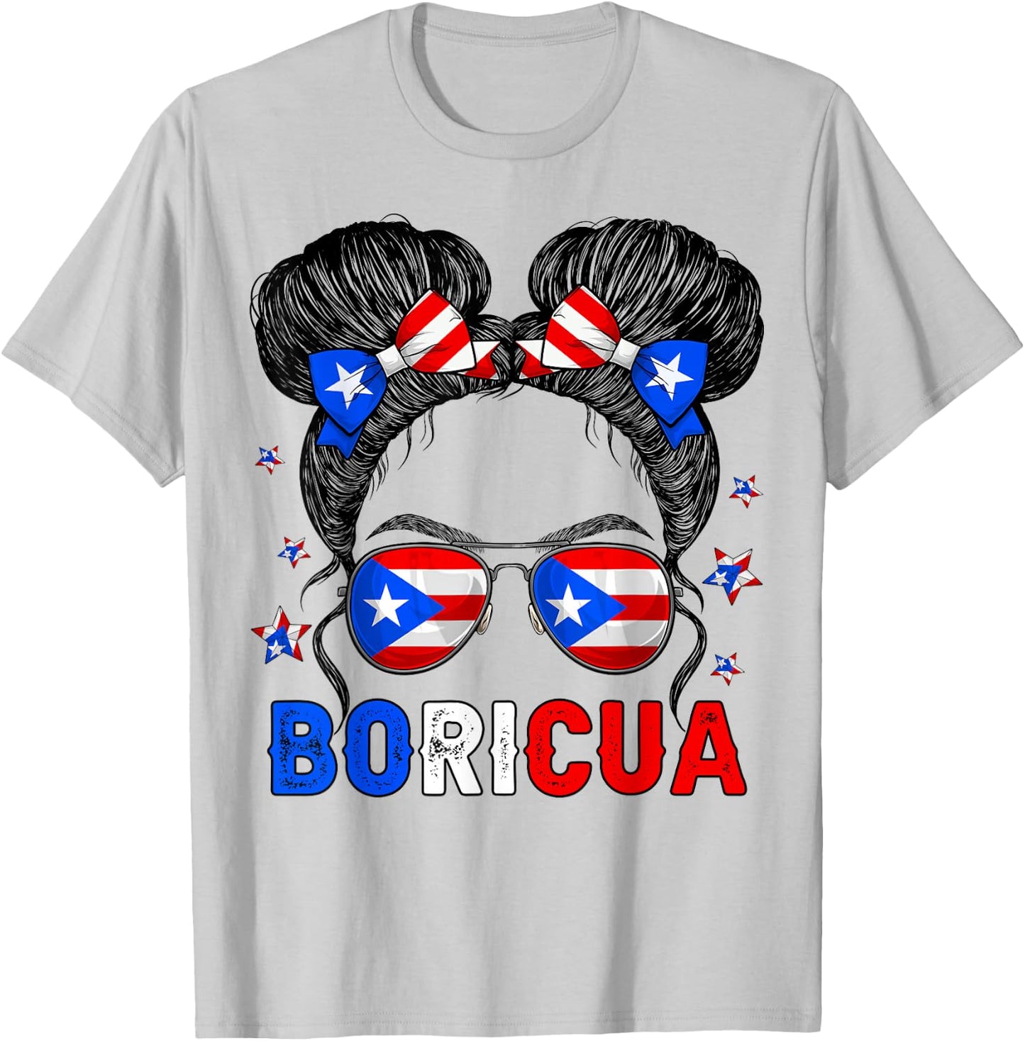 Messy Bun Girl Boricua Puerto Rico Hispanic Heritage Month T-Shirt - T-Shirt | Ash