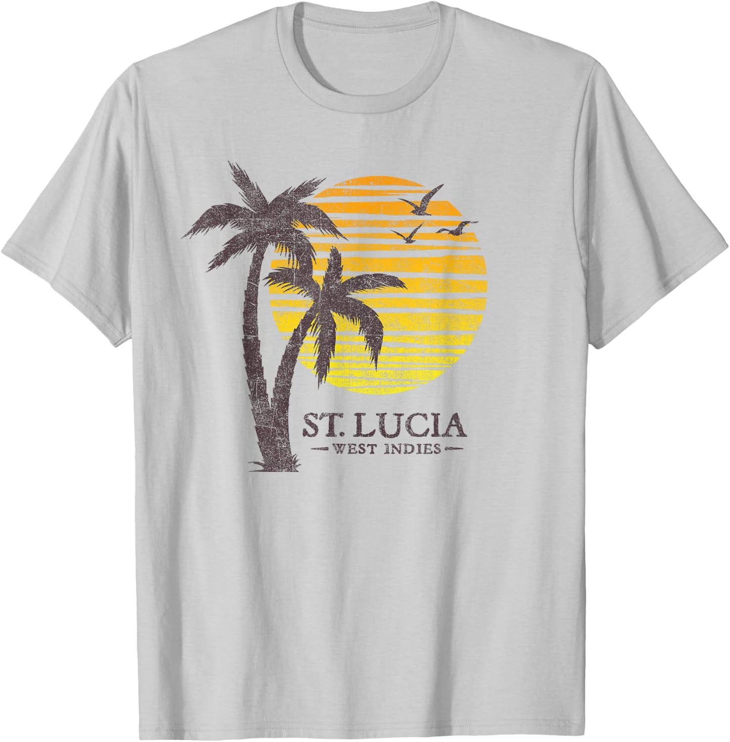 Retro St Lucia Beach Sunset Boys Girls Souvenir T-Shirt - T-Shirt | Ash