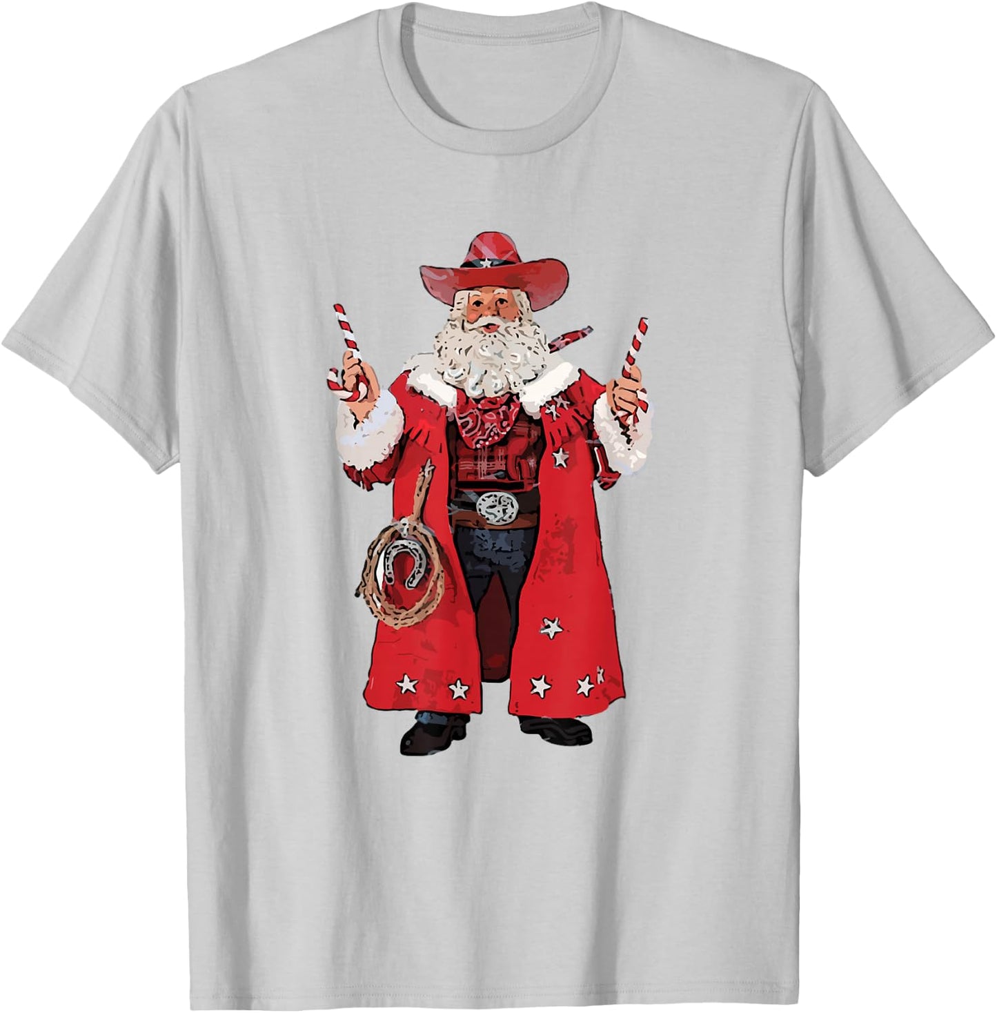 Retro Merry Christmas Howdy Santa Cowboy Western Santa T-Shirt - T-Shirt | Ash