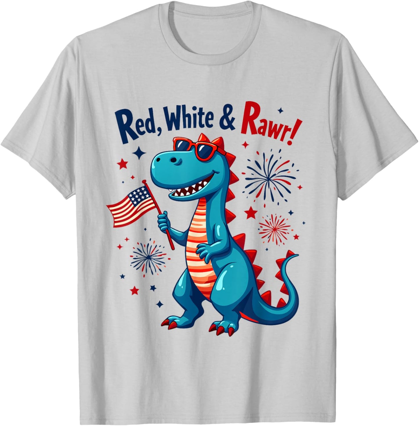 Red White and Rawr cute Dinosaur T Rex 4th Of July toddlers T-Shirt - T-Shirt | Ash