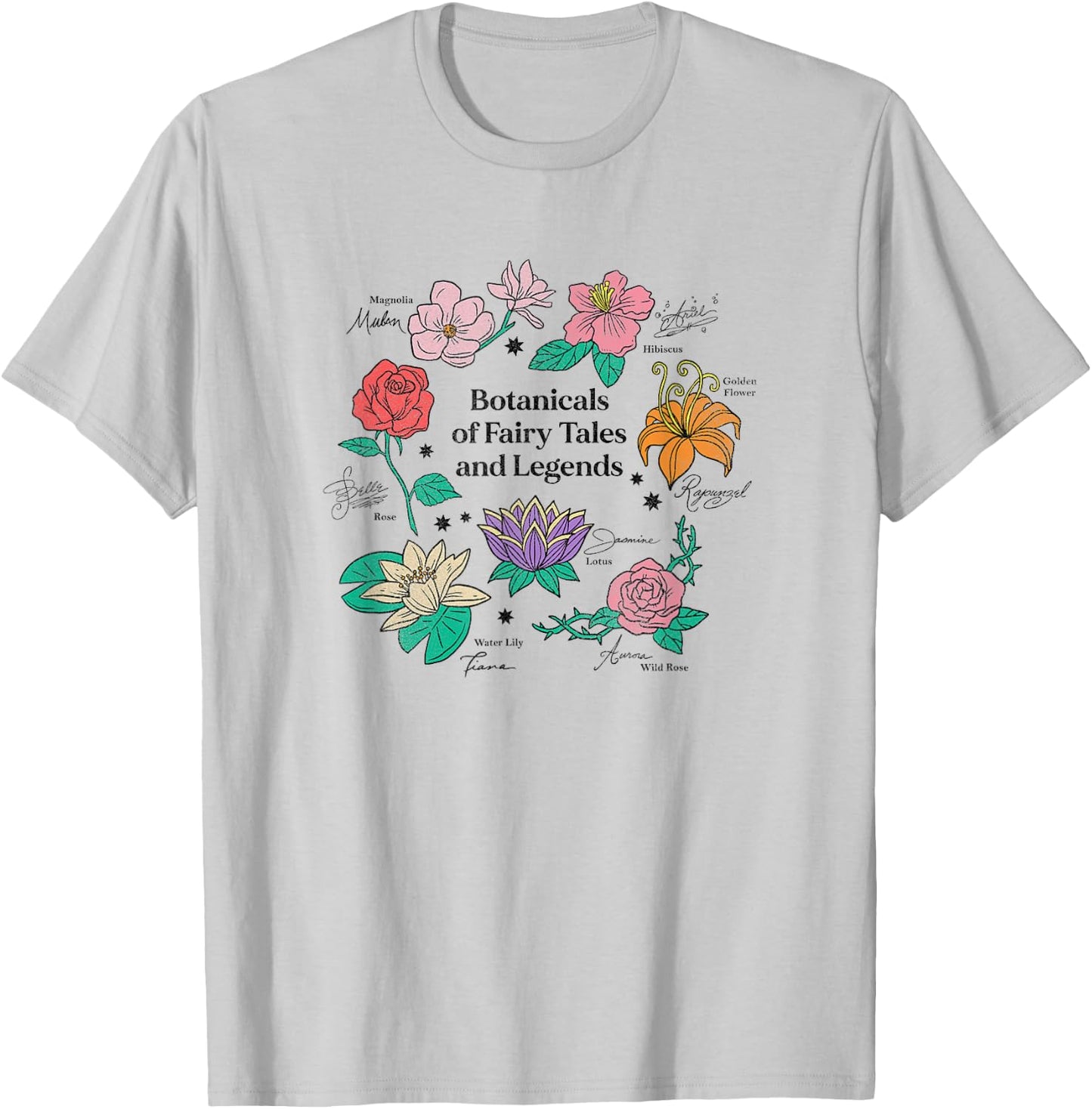 Disney Princess Botanicals Of Fairy Tales Floral Textbook T-Shirt - T-Shirt | Ash