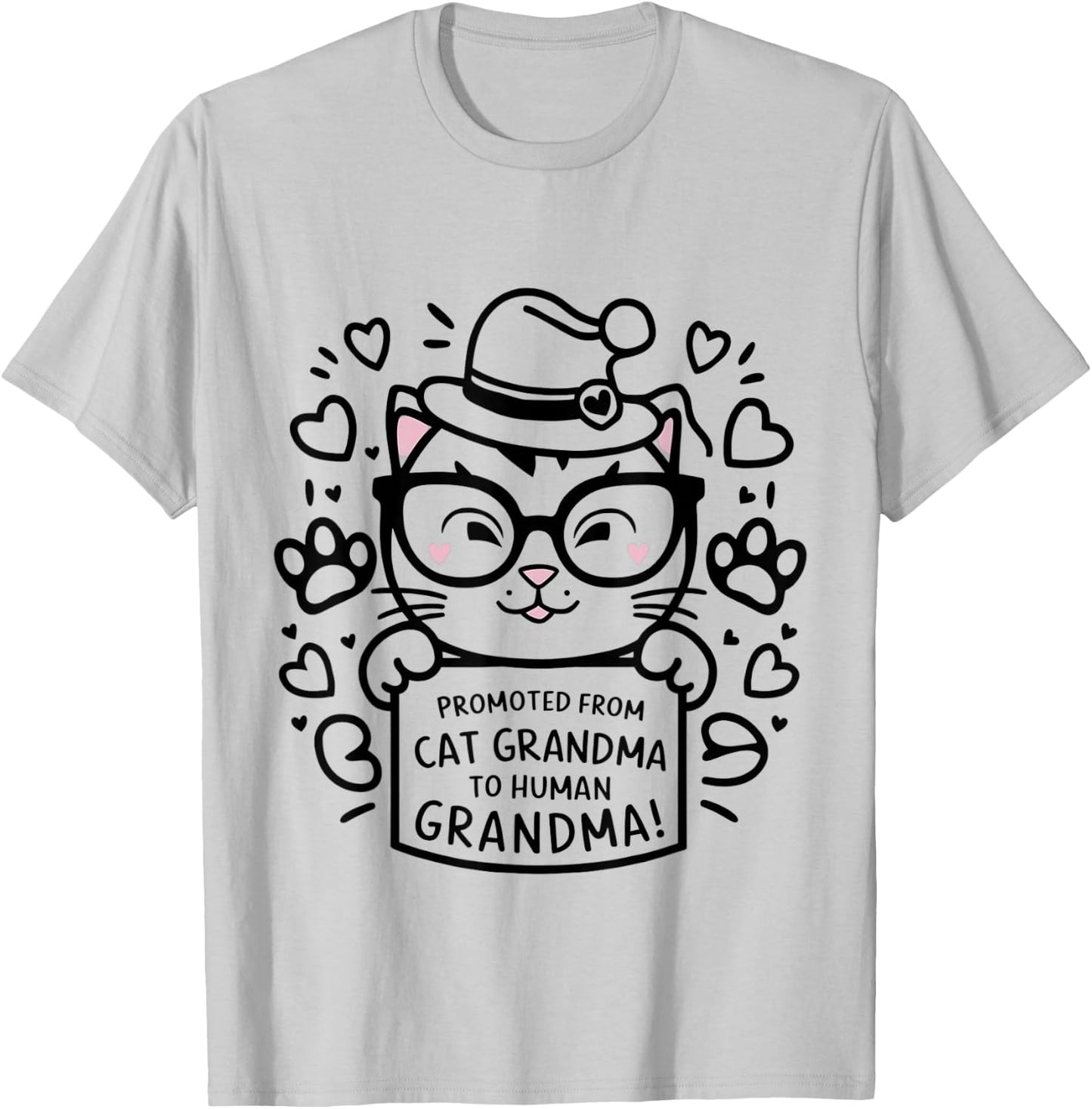 Promoted From Cat Grandma to Human Grandma 2026 T-Shirt - T-Shirt | Ash