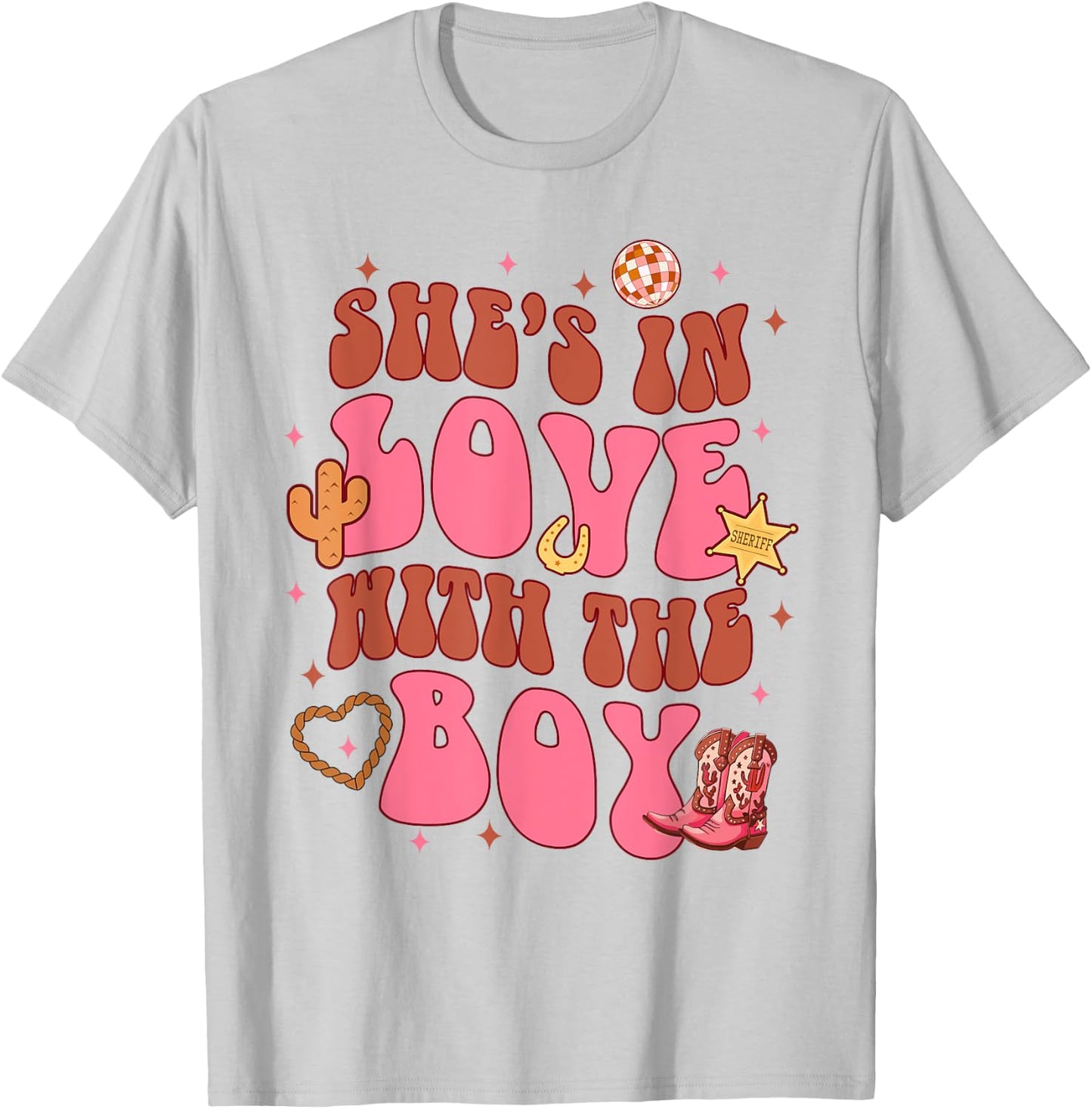 Bridesmaid Cowgirls Bachelorette She's In Loves With A Boy T-Shirt - T-Shirt | Ash