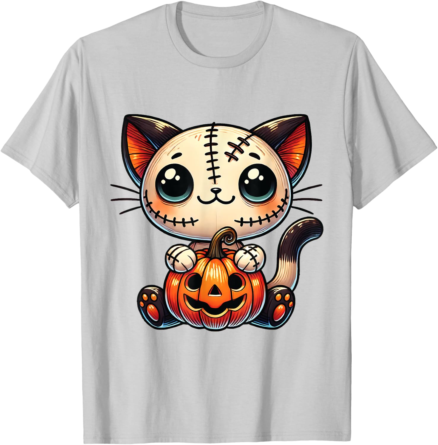 Cute Cat Halloween Pumpkin Kitty Spooky Kitten Lovers Women Kids T-Shirt - T-Shirt | Ash
