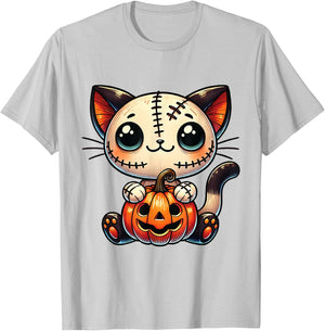 Cute Cat Halloween Pumpkin Kitty Spooky Kitten Lovers Women Kids T-Shirt - T-Shirt | Ash