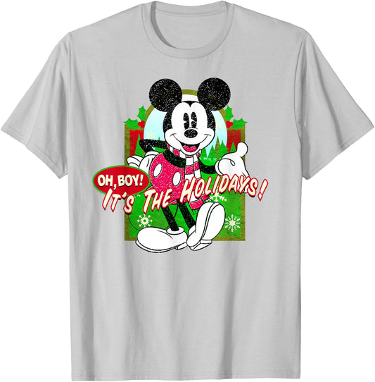 Disney Mickey Mouse Oh Boy It's The Holidays Christmas T-Shirt - T-Shirt | Ash