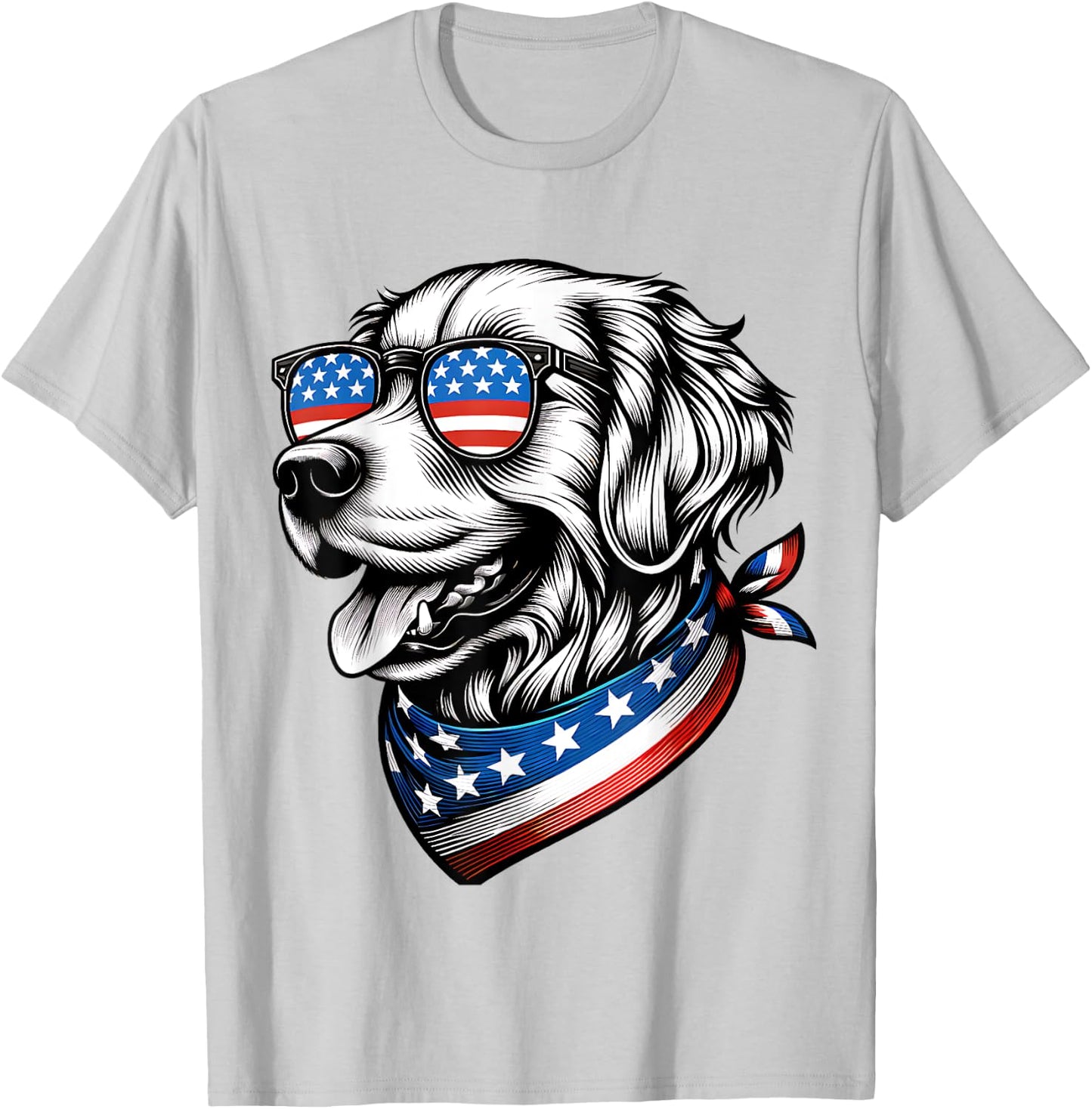 Golden Retriever Dog Patriotic 4th of July American USA Flag T-Shirt - T-Shirt | Ash