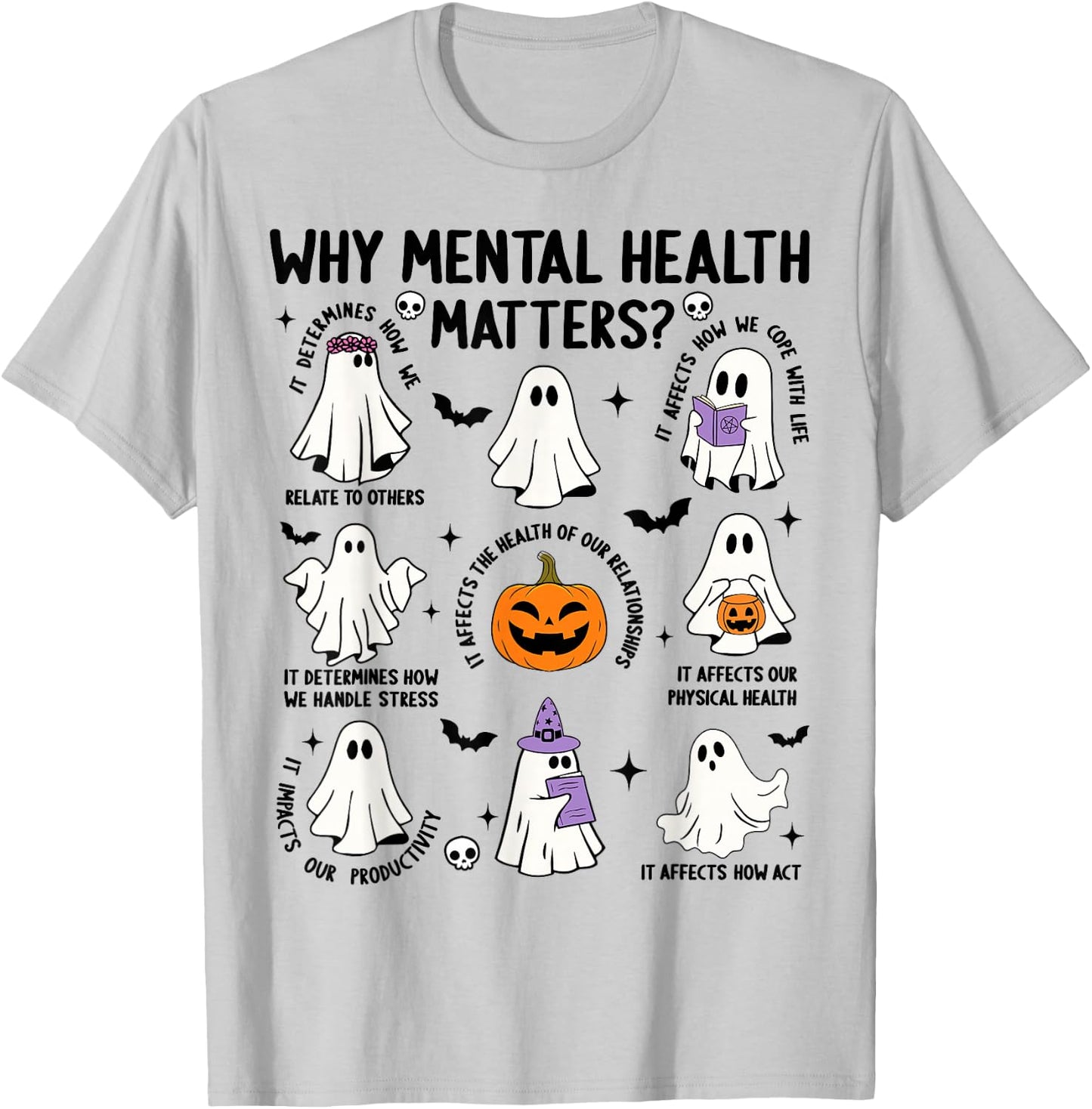 Why Mental Health Matters Halloween Ghost Boo Therapist Cute T-Shirt - T-Shirt | Ash