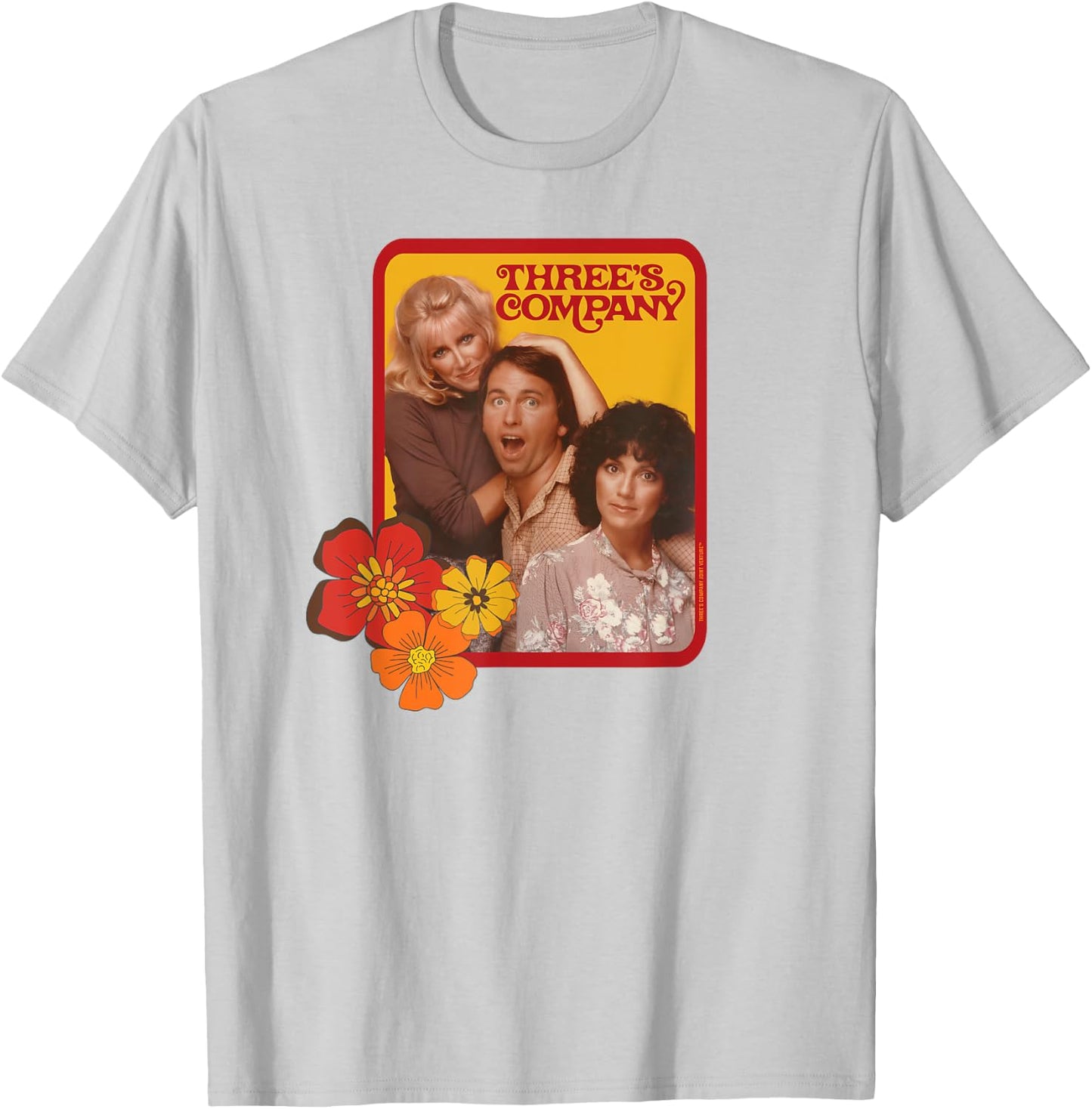 Jack & Janet & Chrissy Three's Company Retro Floral Graphic T-Shirt - T-Shirt | Ash