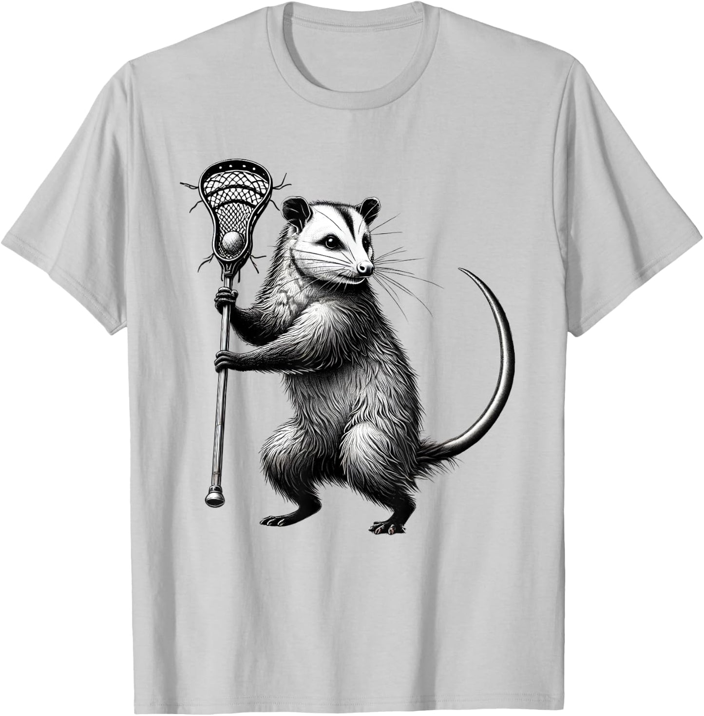 Vintage Possum Playing Lacrosse Opossum Lacrosse Player T-Shirt - T-Shirt | Ash
