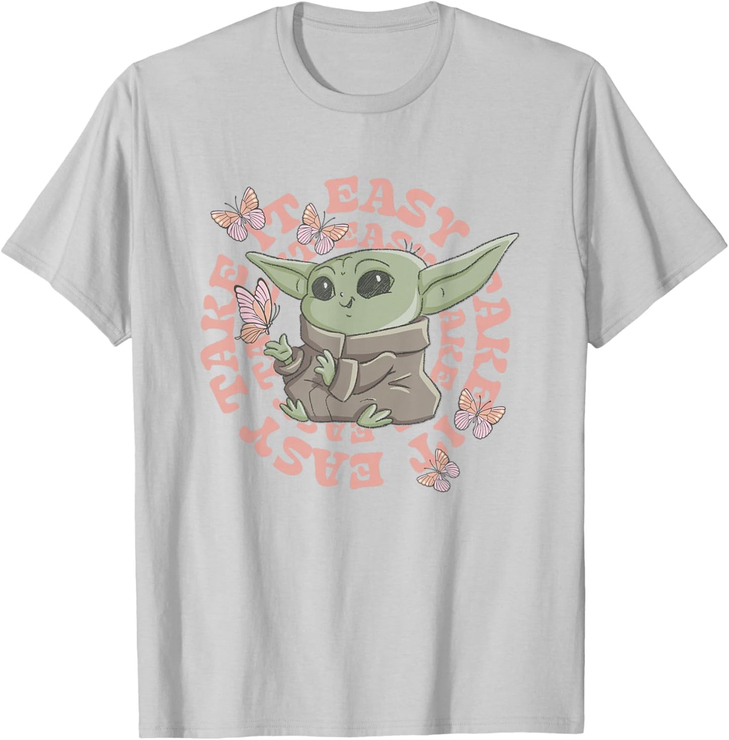 Star Wars The Mandalorian Cute Grogu Take It Easy Chest Logo T-Shirt - T-Shirt | Ash