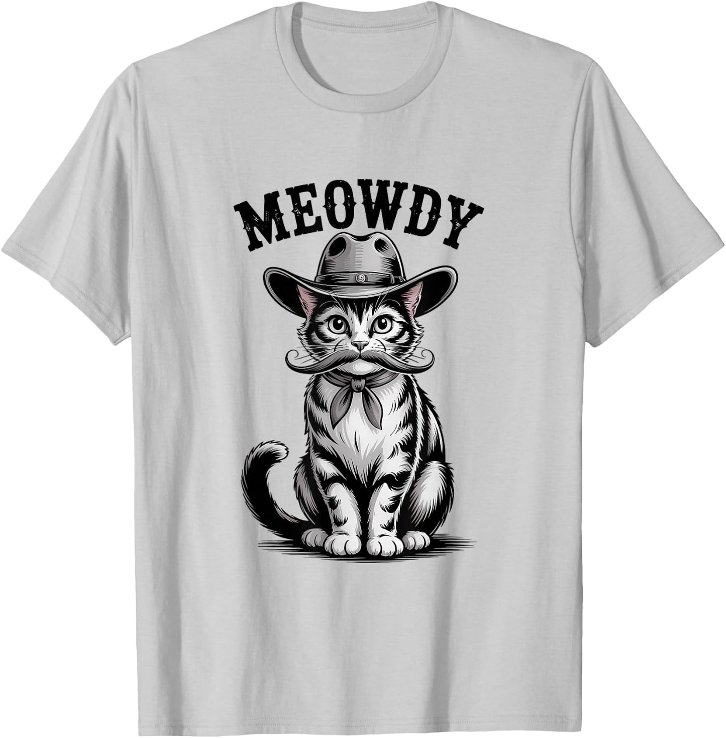 Meowdy Country Music Moustache Vintage Western Cowboy Cat T-Shirt - T-Shirt | Ash