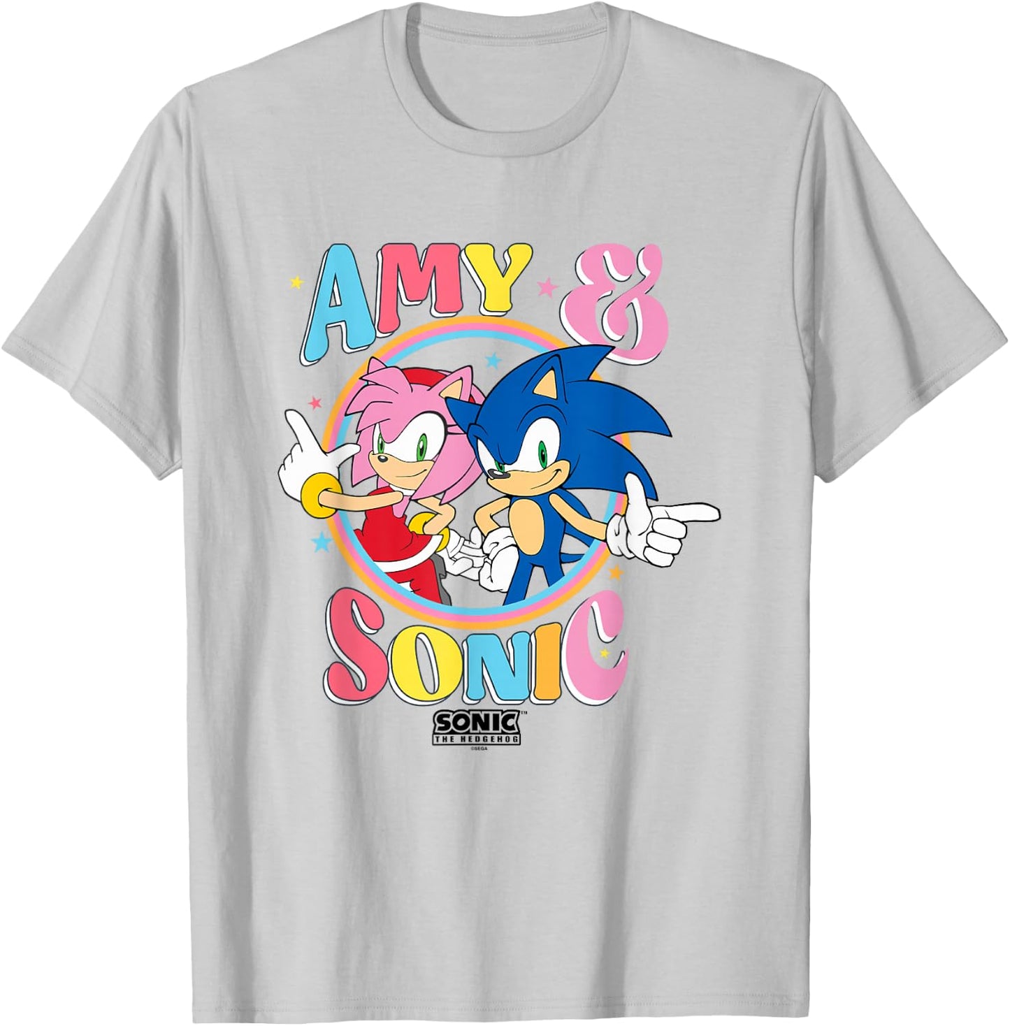 Sonic The Hedgehog Amy & Sonic Colorful Retro Portrait T-Shirt - T-Shirt | Ash