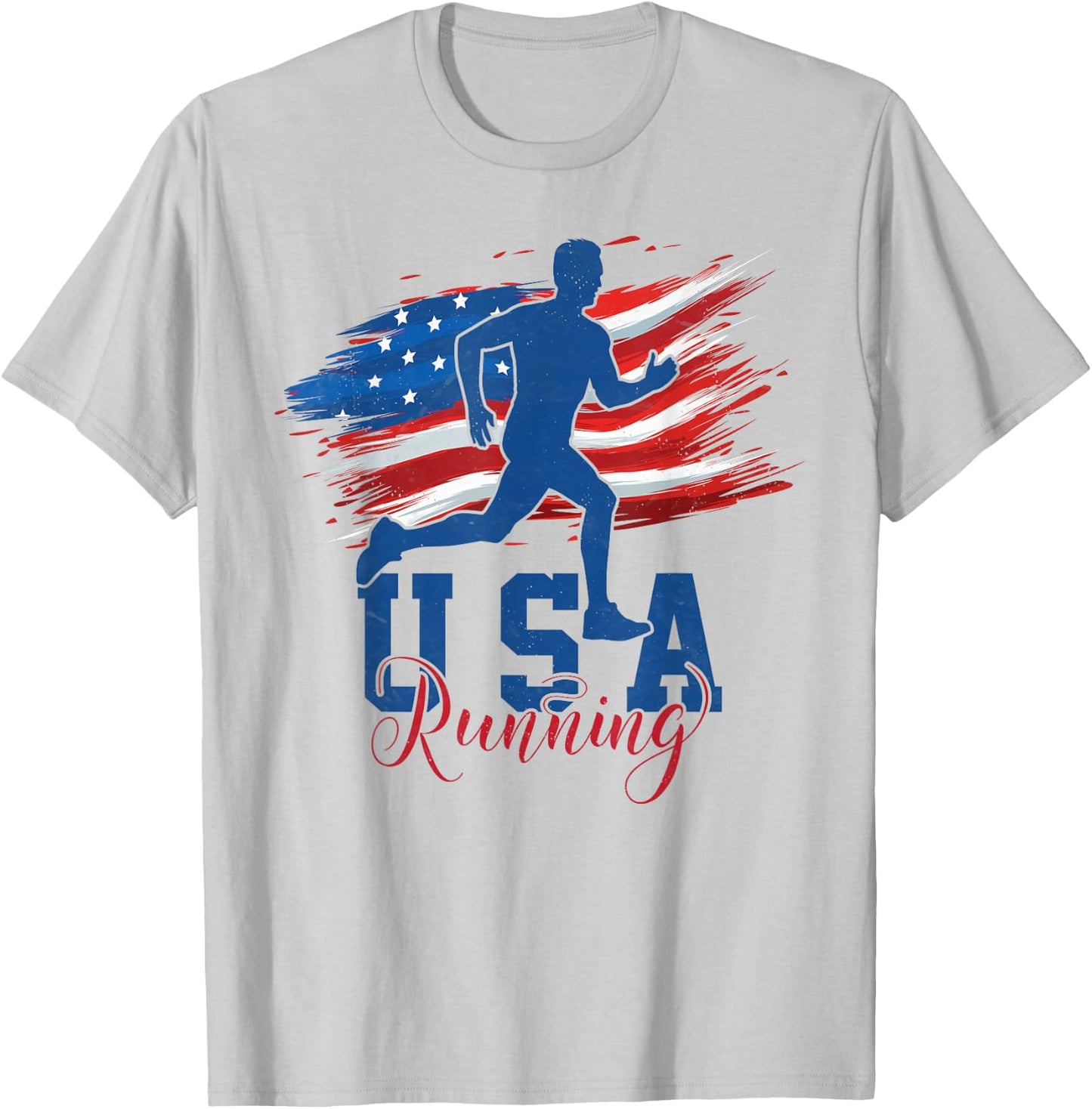 American Flag Running Runner 4th of July USA Support Team Kids Men T-Shirt - T-Shirt | Ash