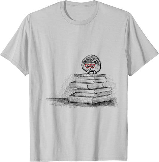 Cute Hedgehog Book Nerd Readers T-Shirt - T-Shirt | Ash