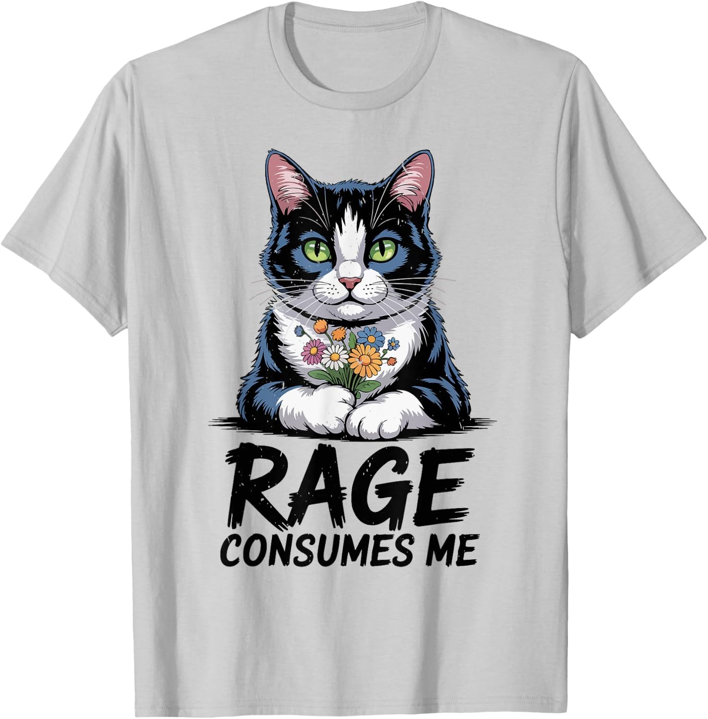 Rage Consumes Me Tuxedo Cat Mom Funny Youth Mama Cute Kitten T-Shirt - T-Shirt | Ash