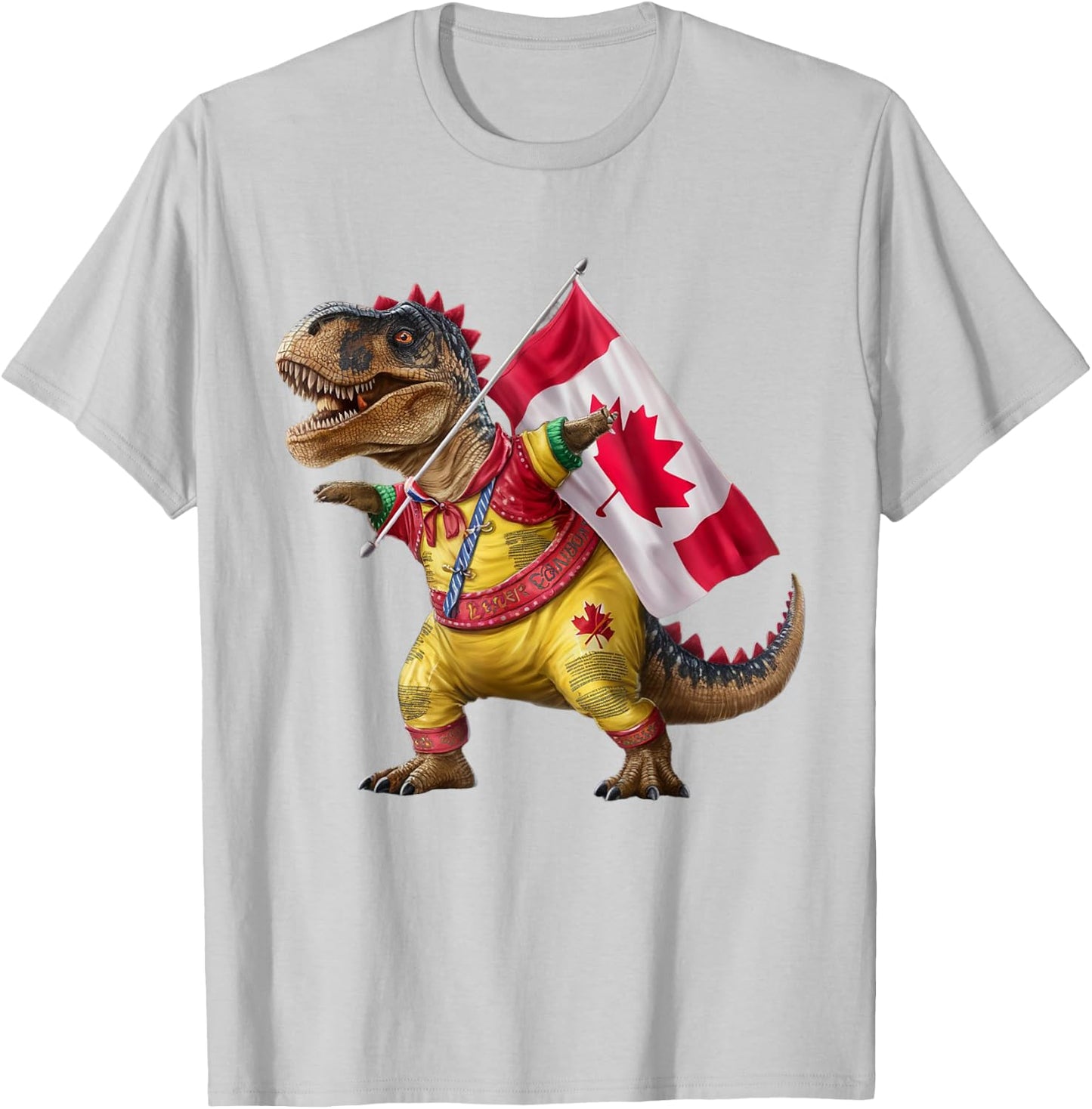 Happy Canada Day Canada Kids Flag Funny Red Dinosaur T-Shirt - T-Shirt | Ash