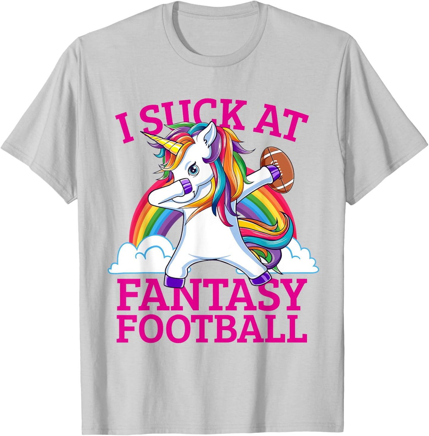 Funny I Suck At Fantasy Football Dabbing Unicorn Loser T-Shirt - T-Shirt | Ash