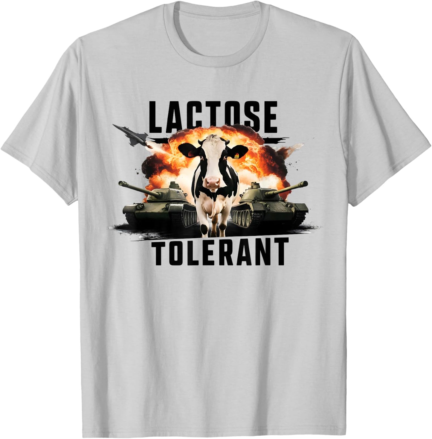 Lactose Tolerant Funny Cow Meme Men Women Diet Gym Humor T-Shirt - T-Shirt | Ash